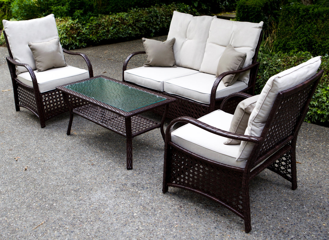 Sol Siesta Clubhouse 4 Piece Sunbrella Sofa Set with Cushions & Reviews